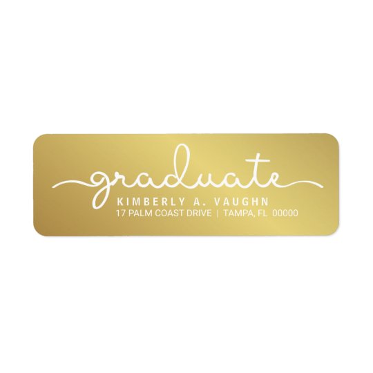 Graduation Handwritten Gold Shimmer Script Return Address Label