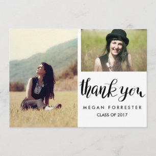 Graduation Handwritten Thank You Two Photo Invitation