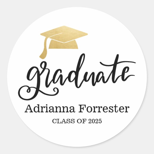 Graduation Hat | Graduate Casual Script  Classic Round Sticker (Front)