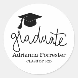 Graduation Hat Graduate Script Classic Round Sticker