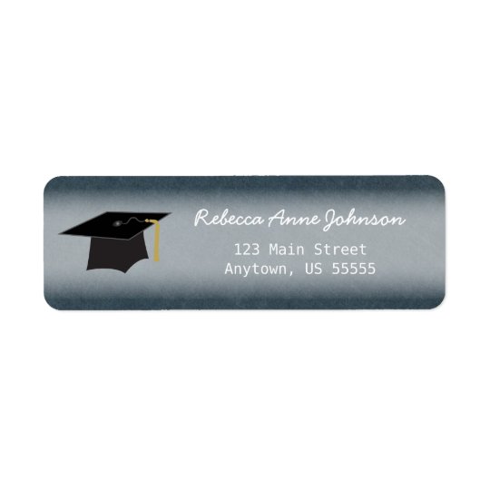Graduation hat on blue denim return address label