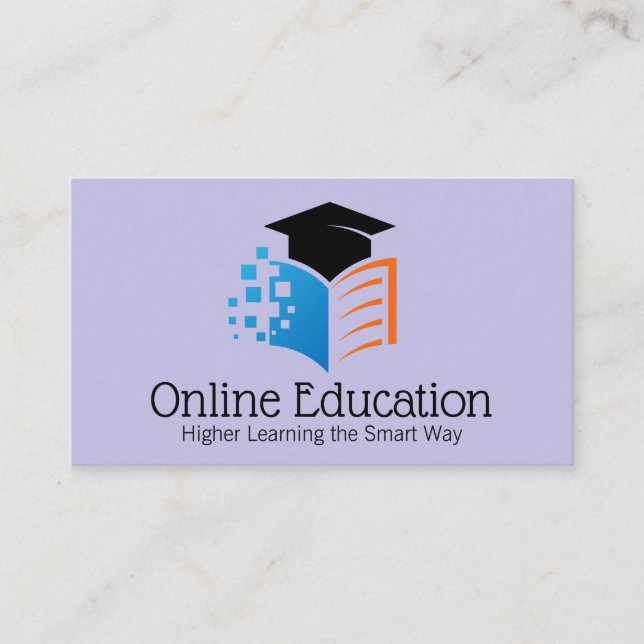 Graduation Hat Open Book Online Logo Business Card (Front)