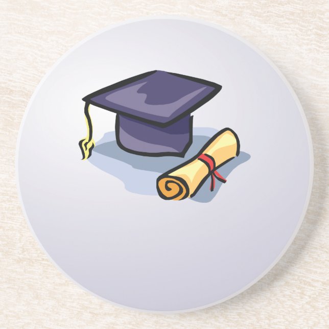 Graduation Hat Past Present Future on Blue Coaster (Front)