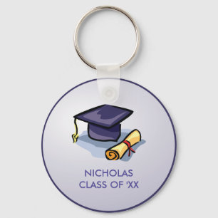 Graduation Hat Past Present Future on Blue Key Ring