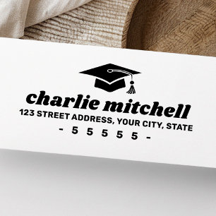 Graduation hat retro font bold return address rubber stamp