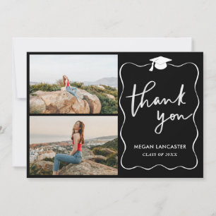 Graduation Hat Ribbon   Black   Thank You   Script Card