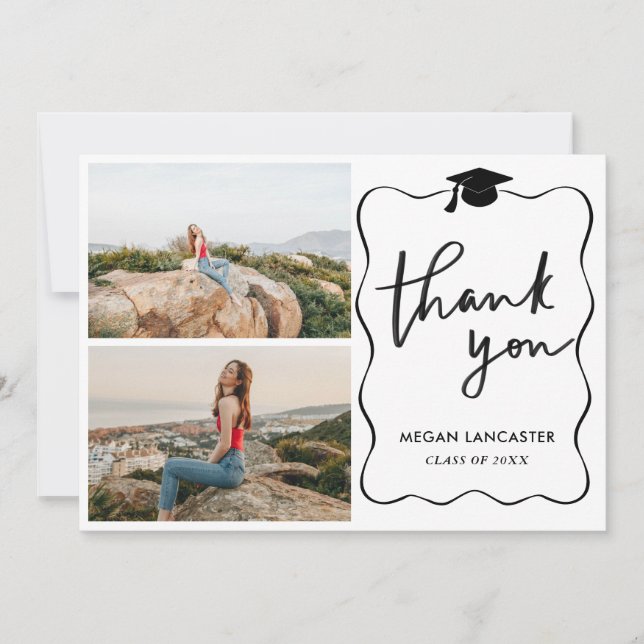 Graduation Hat Ribbon Frame Thank You | Script Card (Front)