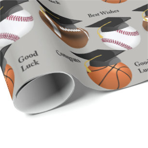 Graduation Hat Soccer Basketball Football Congrats Wrapping Paper