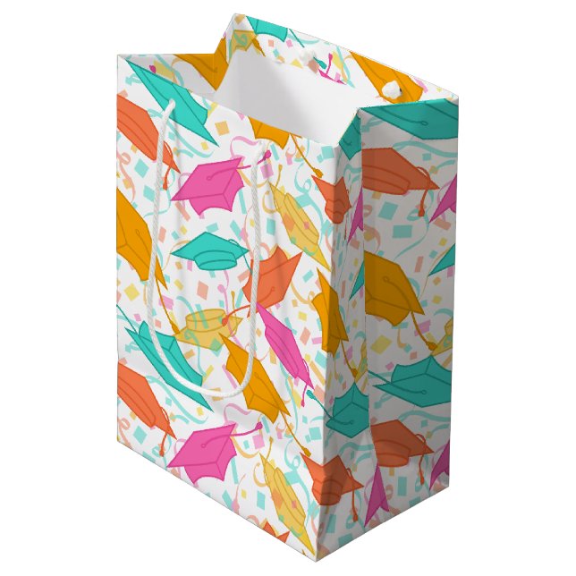 Graduation Hat Toss (Tropical) Medium Gift Bag (Front Angled)