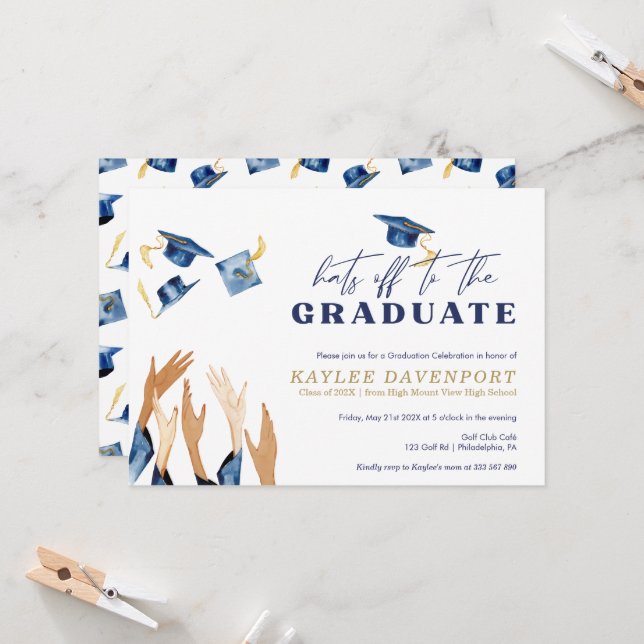 Graduation Hats off watercolor caps pattern (Front/Back In Situ)