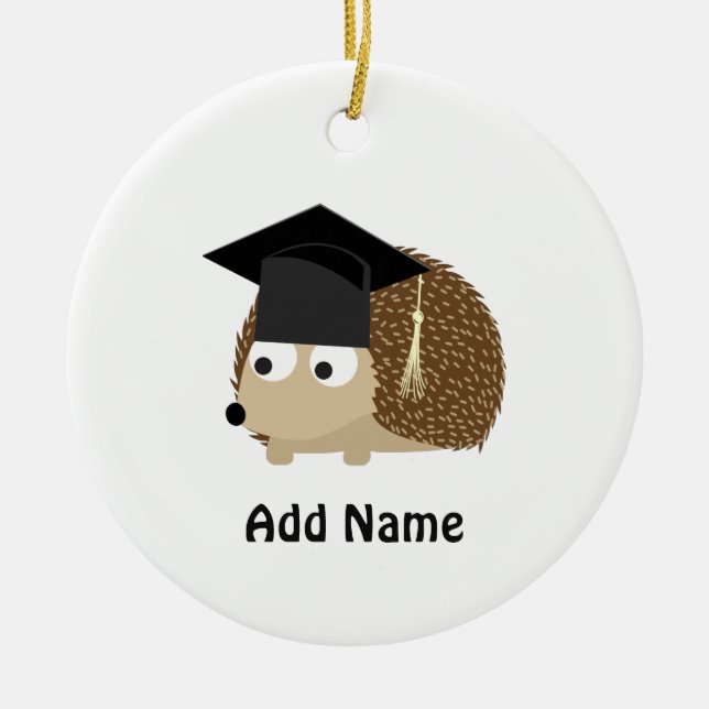 Graduation hedgehog ceramic tree decoration (Front)
