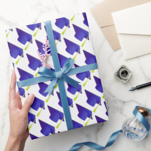 Graduation High School, College Blue Cap Pattern Wrapping Paper