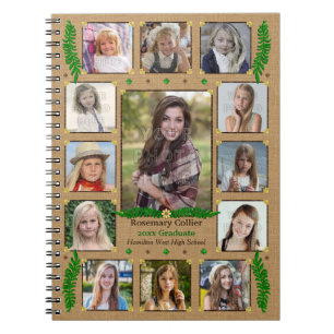 Graduation High School Photo Collage   Burlap Fern Notebook