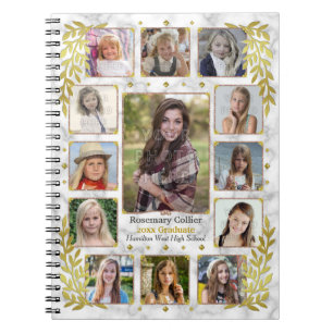 Graduation High School Photo Collage   Gold Marble Notebook