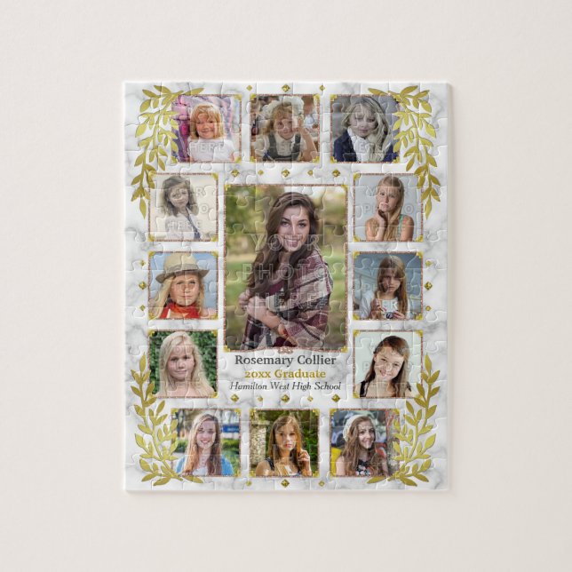 Graduation High School Photo Collage | Marble Gold Jigsaw Puzzle (Vertical)