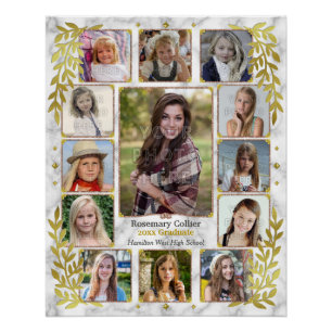 Graduation High School Photo Collage   Marble Gold Poster