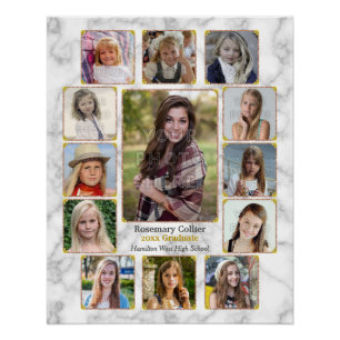 Graduation High School Photo Collage White Marble Poster