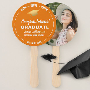 Graduation Honk Wave Gold Grad Cap Custom Photo Hand Fan