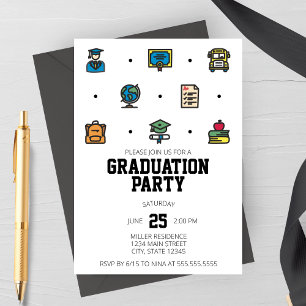 Graduation Icons Graduation Party Invitation