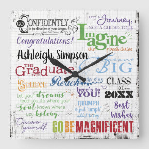 Graduation Inspirational Quotes Personalised Square Wall Clock