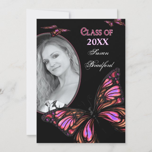 Graduation Inviation - Butterfly - Photo Insert - Invitation (Front)