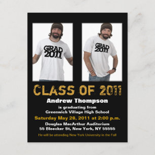 Graduation Invitation Add 2 Photos Black A6