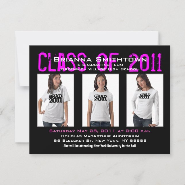 Graduation Invitation Add 3 Photos Black A2 (Front)