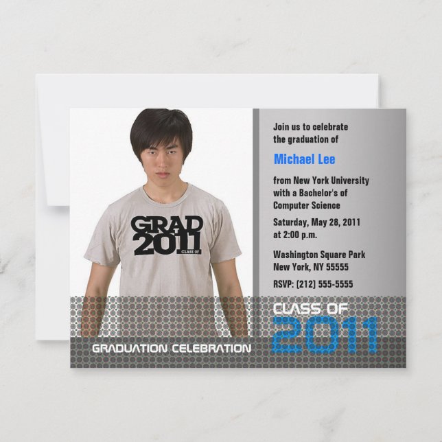 Graduation Invitation Add Photo Grey B9 (Front)