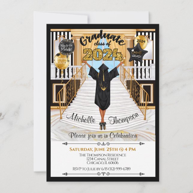 Graduation Invitation African American Announce (Front)