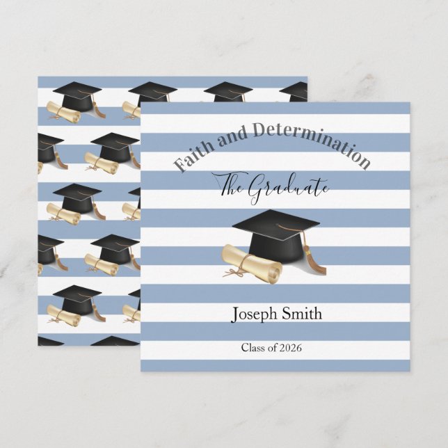 Graduation Invitation Blue Stripe  (Front/Back)