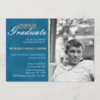 Graduation Invitation Boy Blue Textured