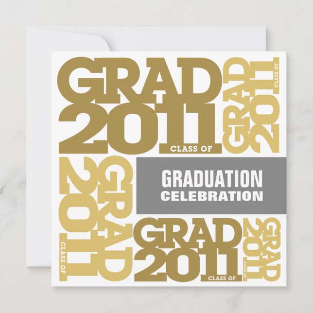 Graduation Invitation Celebrate 2011 Gold White (Front)