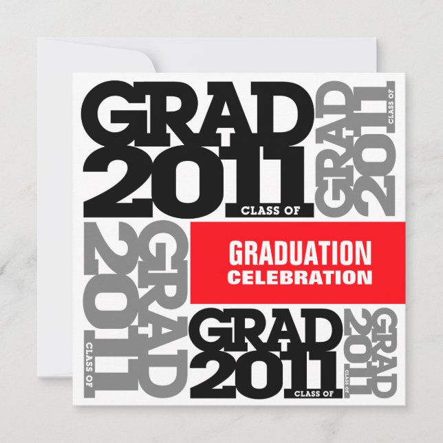 Graduation Invitation Celebrate 2011 Red Grey Font (Front)