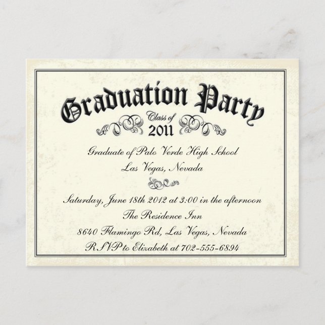 Graduation Invitation Diploma style Postcard (Front)