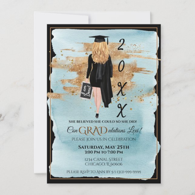 Graduation Invitation Female Light Skinned Blonde (Front)