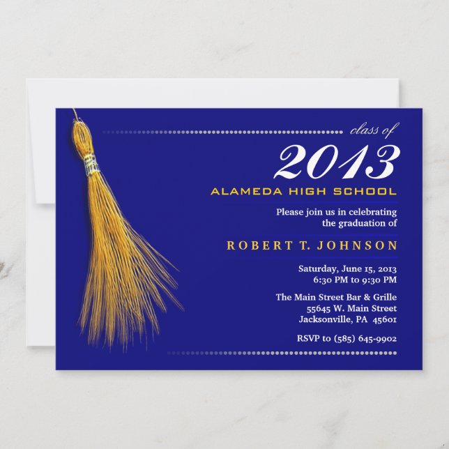 Graduation Invitation - Navy Blue & Gold Invite (Front)