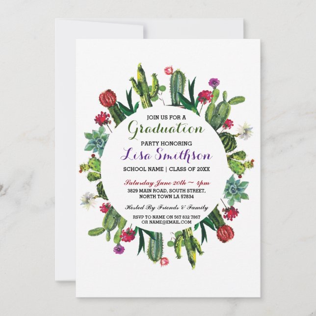 Graduation Invitation Party Fiesta Cactus Invite (Front)