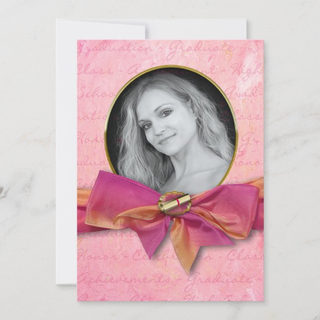 Graduation Invitation -PHOTO/YEAR INSERT/Pink Bow (Front)