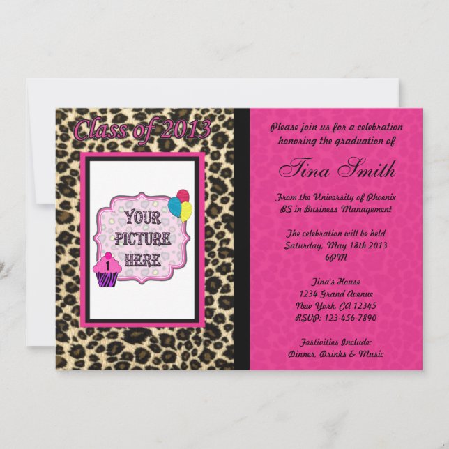 Graduation Invitation - Pink Leopard / Cheetah (Front)