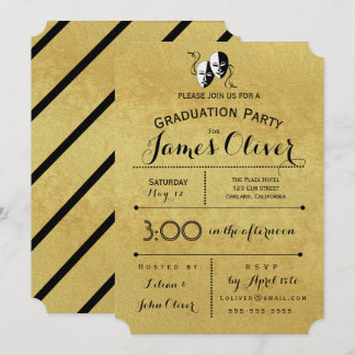 Graduation Invitation Theatre Major Gold and Black