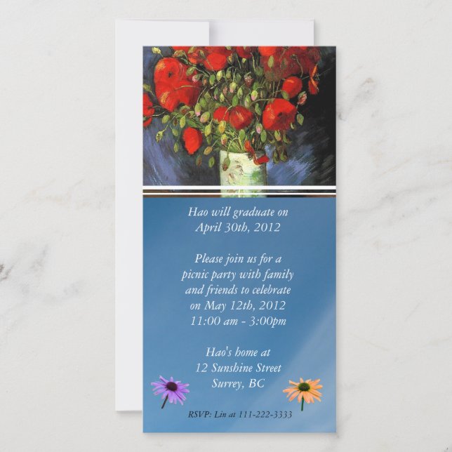 Graduation Invitation. Vase with Red Poppies (Front)