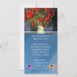 Graduation Invitation. Vase with Red Poppies