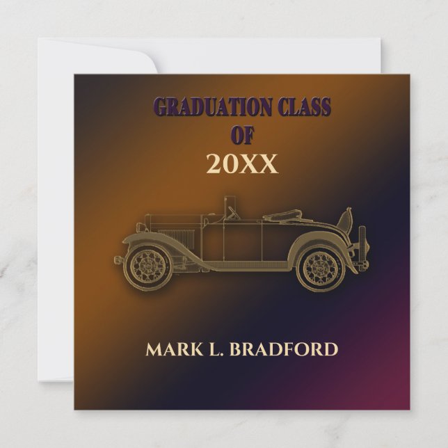 Graduation Invitation,Vintage Car,Guys,Year Insert Invitation (Front)