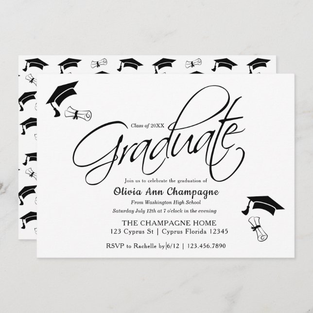 Graduation Invitation with Cap and Diploma (Front/Back)