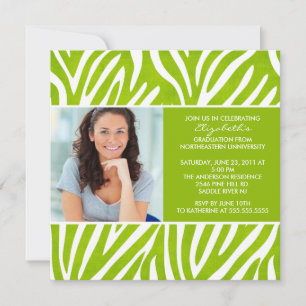 Graduation Invitation with Photo Lime Green Zebra