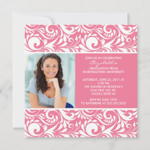 Graduation Invitation with Photo Pink Floral Swirl