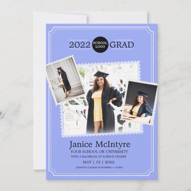 Graduation Invitation with Photos Blue (Front)