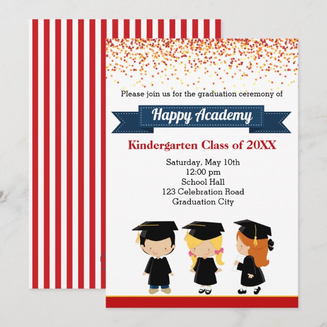 Graduation Invitations -Cute Kindergarten Children (Front/Back)