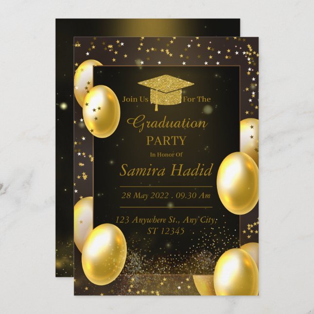graduation invitations gold calligraphy elegant (Front/Back)