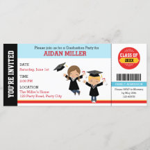 Graduation Invitations Ticket Style with Boy Girl
